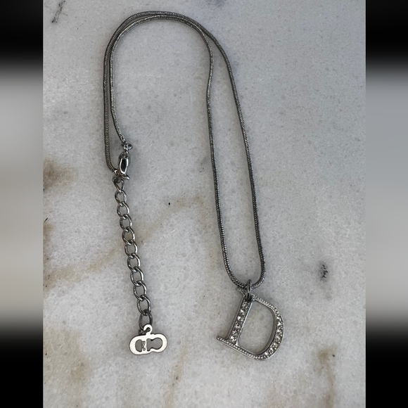 Dior Silver Tone Rhinestones "D"Necklace Authentic - Picture 3 of 3